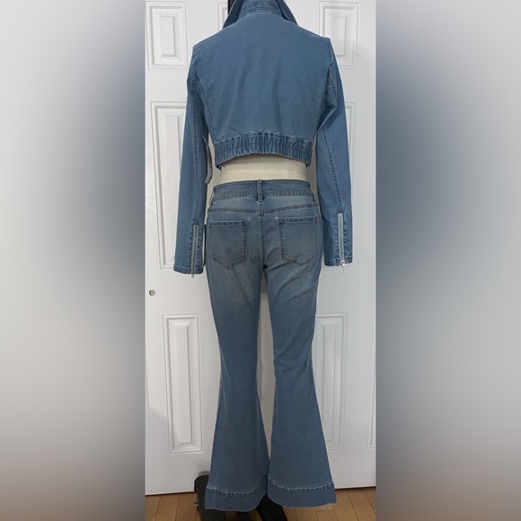 Stretch denim wide leg pants - Picture 2 of 8